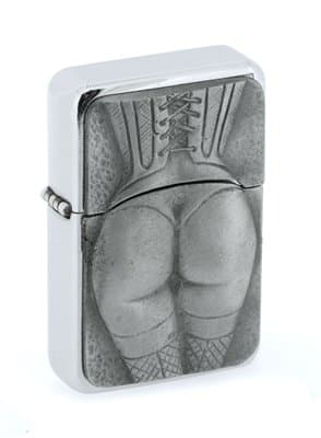 AJinTheForest Trading Ltd Star Chrome Lighter with an English Pewter Emblem, SEXY LADY'S BUM, EXCLUSIVE to AJF, Personalised Engraved Free