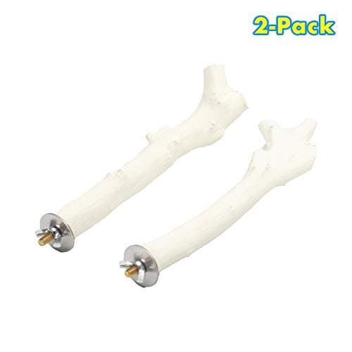 GNB PET 2 Pack Bird Perch Parrot Stand Toy, Natural Wood Perch, Birdcage Perch Platform Paw Grinding Stick Chew Toy for Pet Birds, Parrot and Chinchilla, with Stainless Steel Washers