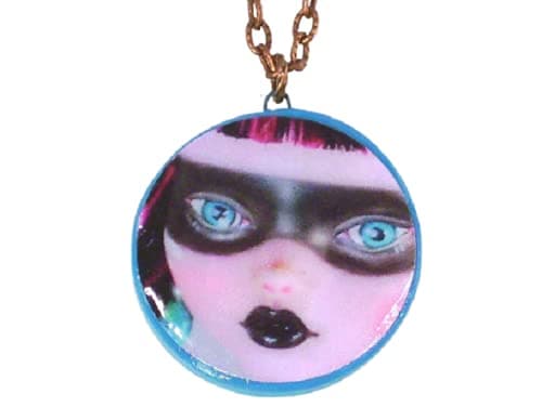 1.25" Art Photo Pendant Necklace Pocahaunted Selfie OOAK Monster High Doll Repaint Handmade Ceramic Clay 24" Coppertone Chain Goth Jewelry