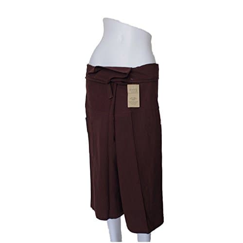 Black Brown Yoga Massage Wrap Trousers Fisherman 3/4 Knee Height Pants Unique for Women & Men, Northern Thai Style