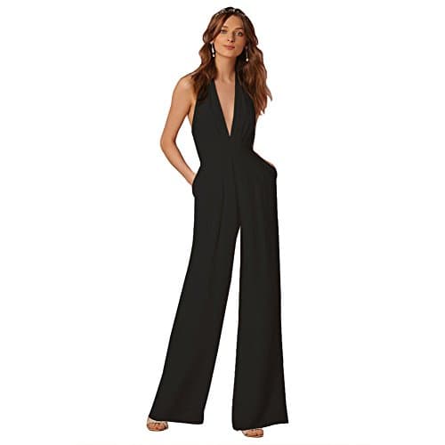 Lielisks Sexy Jumpsuits Formal Sleeveless V-Neck Halter Wide Leg Long Pants