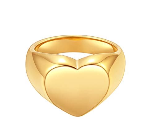 Happiness Boutique Women Chunky Heart Ring Gold Color Signet Ring Stainless Steel Jewelry