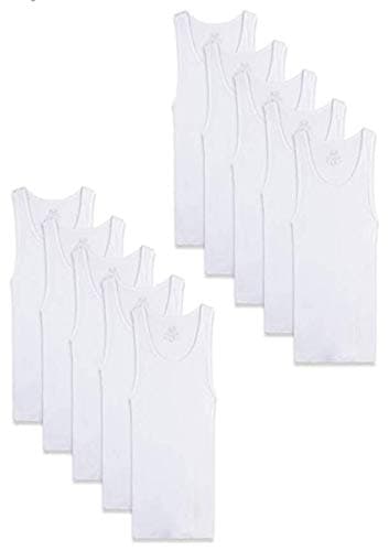 EveryoneMen's Cotton U Neck Tag Less Undershirts Tanks Top (XX-Large, White)- Set of 10 Pieces