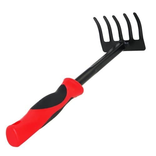 Kemaier Garden Hand Rake - Metal Garden Cultivator Tools Black and Red Small Rake