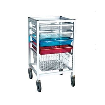 Gratnells hospital-grade range medical trolley with storage trays and basket