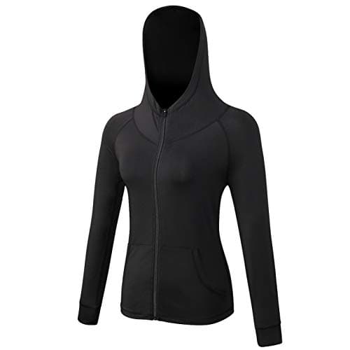 CamGo Petite Women's Yoga Running Jackets Full Zip Hoodie Long Sleeves Training Coat with Thumb Holes (Black, M)