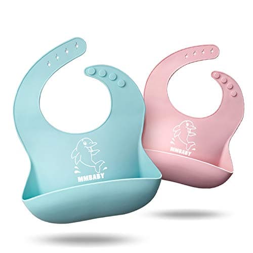 2 Packs Silicone Bib Easily Wipes Clean Feeding Baby Bibs for Babies and Toddlers by MMBABY(Light Blue/Pink)