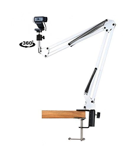 360° Webcam Stand Desktop Suspension Boom Scissor Arm Mount Holder for Logitech Webcam C922x C922 C930e C930 C920 C615-white
