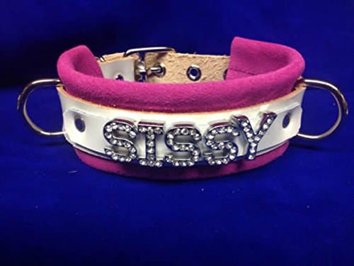 Pink Leather Sissy Suede Fashion Collar with Crystal Letters & Leash