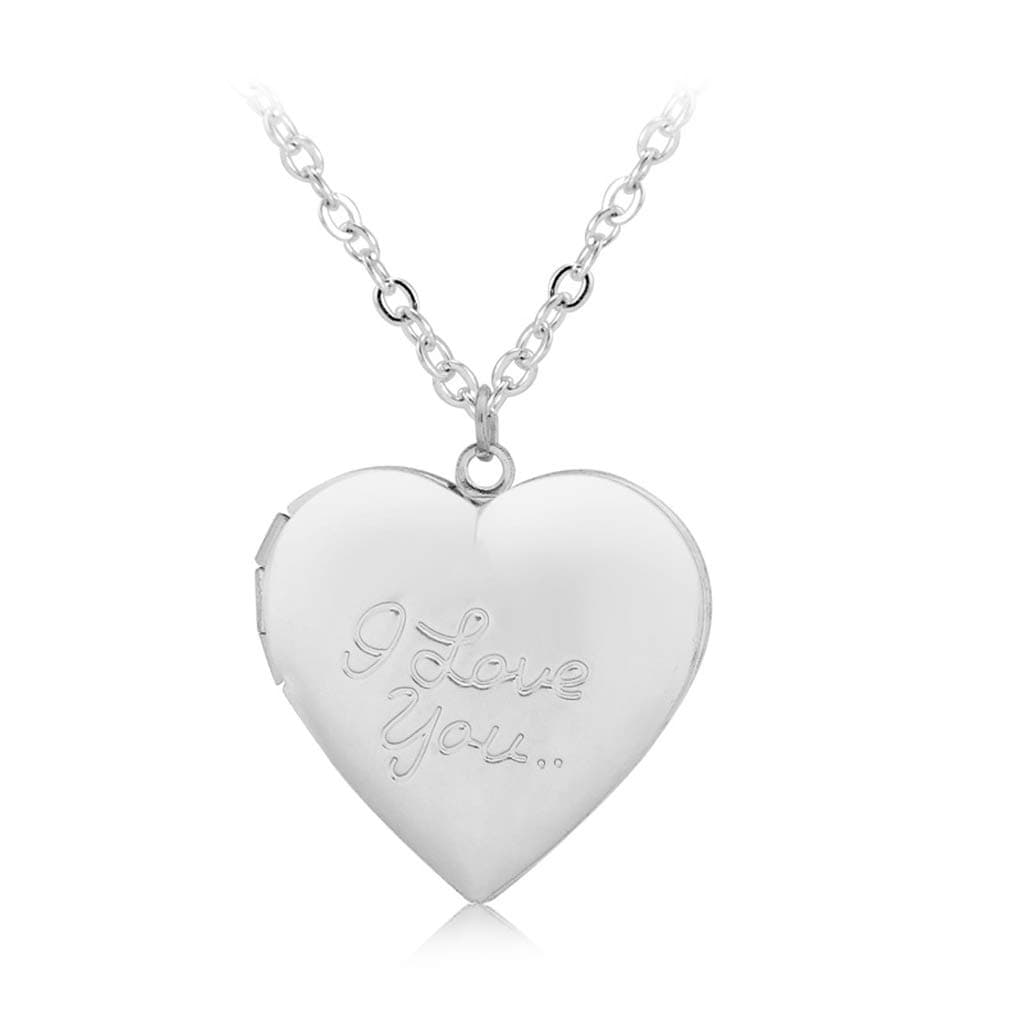 Xineker Zinc Alloy Personalised Heart I Love You Engraved Locket Necklace DIY Photo Box Jewellery Gift for Girls Women Men 20" 40