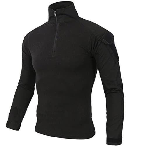 HARGLESMAN Men's Tactical Military Shirts 1/4 Zip Long Sleeve Fitting Combat Shirt with Pockets (Black1, M)
