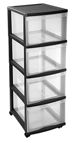 Rotho Optimo Large Drawer Unit with Stop System and Wheels, Black, 4