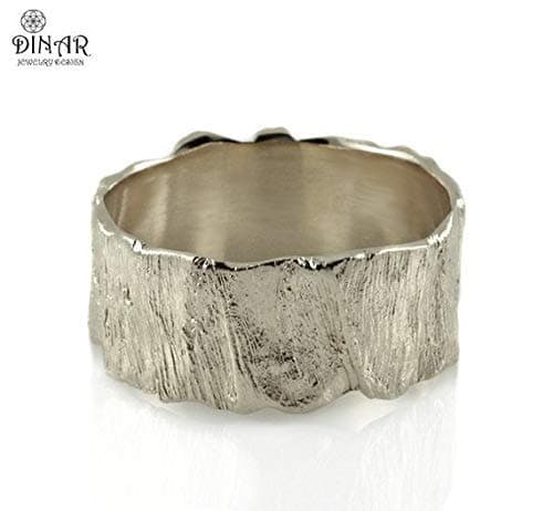 Wide solid sterling silver wedding band hand crafted tree bark Wedding Band, Textured woodgrain wedding ring band,wide unisex band, men's women's band