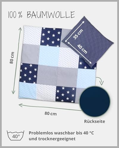 Bebilino Baby Bed Linen Choice of 10 Colour Combinations and Designs 2-Piece Set Pillow Cover 35 x 40 cm and Duvet Cover 80 x 80 cm Patchwork