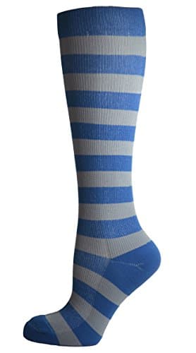 Women's Sport Cute Compression Socks 20-30 mmHg (Blue and Gray Stripes) - Perfect for a Nurse, Travel, Running, and Athletics