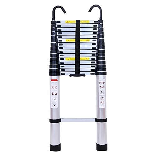 6.2m Telescopic Folding Extension Ladder Multi Purpose Steps 20.34ft with Detachable Hooks Max Load 150kg for Multipurpose Super High and Safety Aluminum Extendable Ladder EN131 Approved