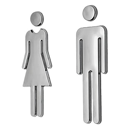 OHlive 1Pair Man Woman Self Adhesive WC Toilet Signs Plaque Wall Stickers Washroom Decor - Silver