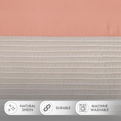 Madison Park Window Curtain Single Panel Faux Silk, Elegant Pleats, Rod Pocket Curtains for Living Room Privacy, Room Darkening Window Curtain for Bedroom and Dorm, Amherst, 50x84", Coral