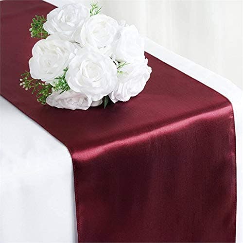 Tiger Chef12-Pack Burgundy 12 x 108 inches Long Satin Table Runner for Wedding, Table Runners fit Rectange and Round Table Decorations for Birthday Parties, Banquets, Graduations,