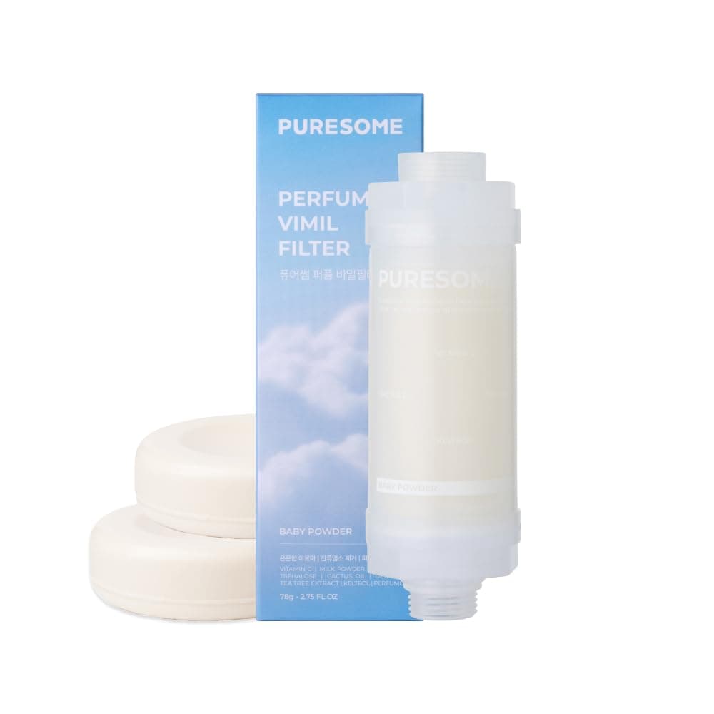 BODYLUV Puresome Perfume Vimil Shower Filter - Removes Chlorine & Provides Vitamin Water Purification Filter with Scent (Baby Powder)