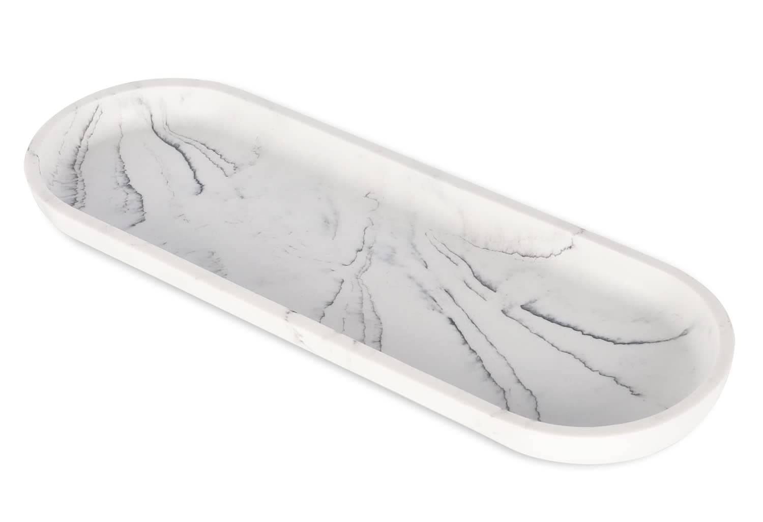 LKKLVanity Tray, Bathroom Tray Toilet Tank Storage Tray, Kitchen Trays, Vanity Countertop Organizer Tray for Jewelry, Perfume, Candles, Soap, Bottles, Oval White Large 12"