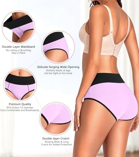 Eiggam Underwear for Women Cotton High Waist Panties Full Coverage Briefs Soft Strech Ladies Breathable Panties-Multi Pack