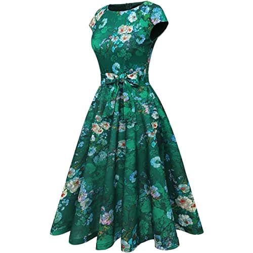 Women Casual Dresses Swing Tea Dress Cocktail Vintage A-Line Midi Party Dress
