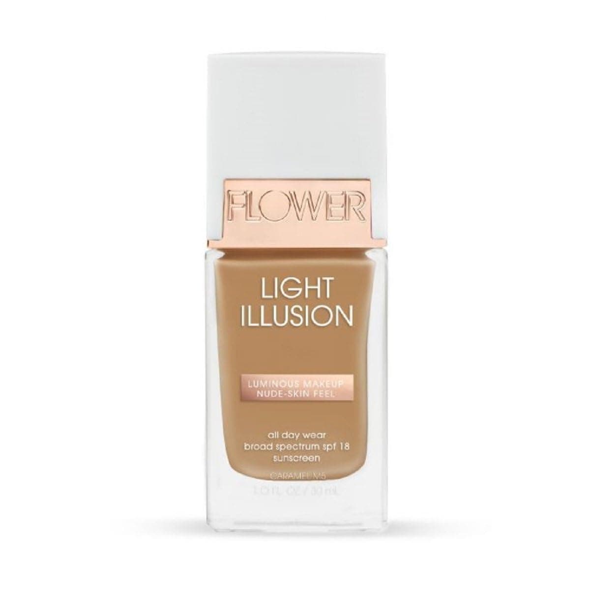 Flower Beauty Light Illusion Foundation with SPF 18 - Liquid Foundation Makeup with Buildable Coverage & Breathable/Lightweight Formula - Natural Complexion (Caramel)
