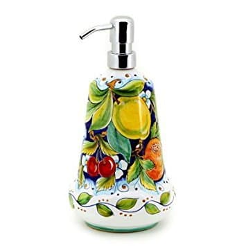 DERUTA FRUTTA: Liquid Soap/Lotion Dispenser (Large - 26 oz) [#9508-DRF] - Authentic Hand Painted in Italy. Original Design. Shipped from The USA with Certificate of Authenticity.