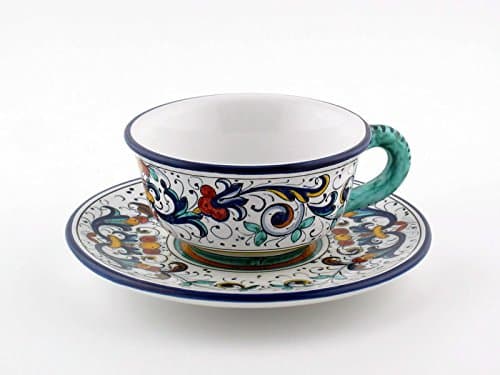 Hand Painted Italian Ceramic Tea Cup & Saucer Ricco Deruta Blu - Handmade in Deruta