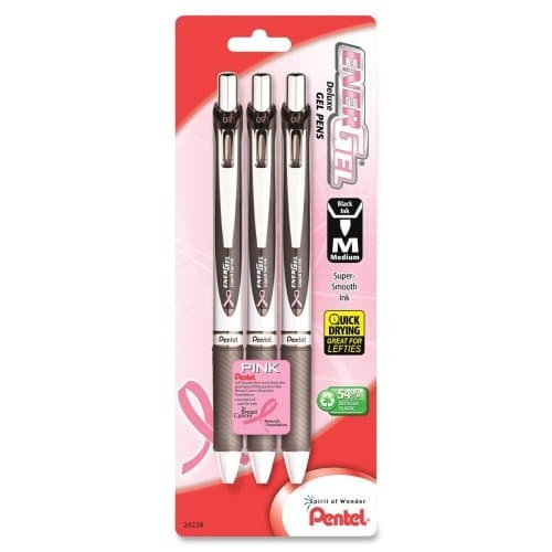 Wholesale CASE of 20 - Pentel Deluxe EnerGel Liquid Gel Pens-Gel Pens, Retractable, Med Pt, 3/PK, SRPK Barrel/Black Ink