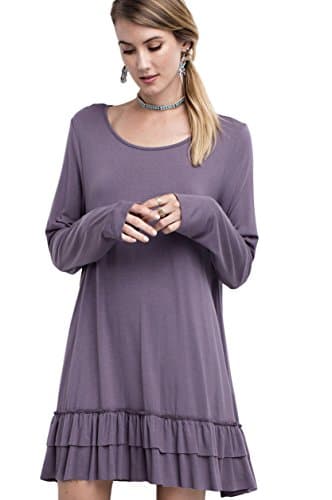 Easel Women's Ruffle Hem Tunic Top Long Sleeve