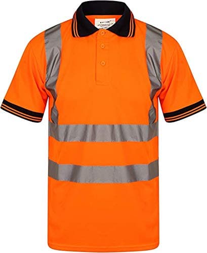 Silver® High Visibility Safety Security Work-Wear Polo T-Shirt | Hi Vis Viz Reflective Tape Short & Long Sleeve Polo Tee Shirt Top
