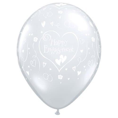 Happy Engagement Hearts-A-Round Diamond Clear 11" Latex Balloons x 5