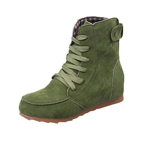 Faionny Women Flat Ankle Boots Lace-Up Boots Suede Leather Shoes Fashion Sneakers Snowshoes Sandals Green