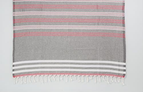 100% Cotton Pestemal (Peshtemal) Turkish Bath Towel - 39.5 X 68" (Grey / Light Red)