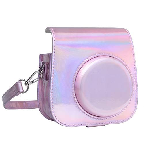 Queen3C Aurora Pink Mini 9 Case Bag for Fujifilm Instax Mini 9 Mini8 Mini8+ Instant Camera, Soft PU Leather Bag with Removable Adjustable Shoulder Strap. (Case Bag, Aurora Pink)