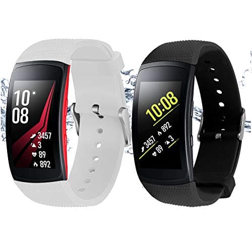 Bands for Samsung Gear Fit 2 Band/Gear Fit 2 Pro[2-Pack: White+Black], Rukoy Replacement Straps Accessories for Samsung Gear Fit2 Pro SM-R365/ Gear Fit2 SM-R360 Smartwatch (5.9"-7.5")