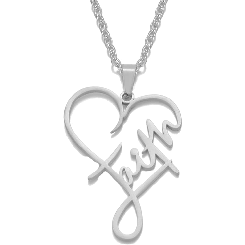 Jude JewelersJude Jewelers Stainless Steel Heart Shaped Word Faith Cross Religious Pendant Necklace