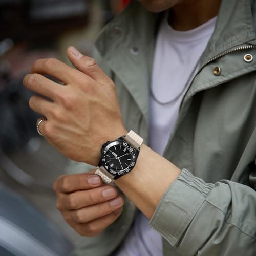 WOCCI 18mm Braided Nylon Watch Band for Men and Women, Quick Release, Golden Stainless Steel Buckle (Starlight)