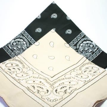 2 x Cotton Bandana Black and Khaki beige paisley print