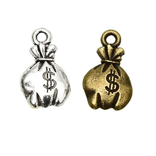 Monrocco 150Pcs 2 Colors US Dollar Sign Money Bag Charms Pendants for Jewelry Making and Crafting