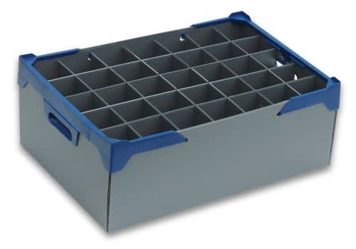 Hiball Glass, Tall Tumbler Glassware Storage Box by Glassjacks - 35 Cell/Compartment Glass Storage Crate for Glass Max Width 65mm, Max Height 145mm, Includes Lid, Delivered Fully Assembled.