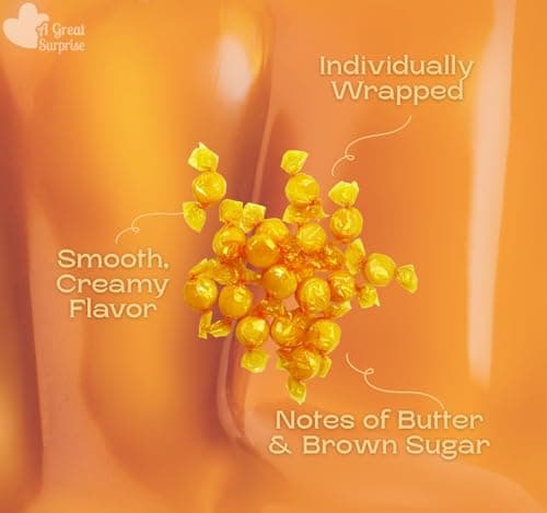 A Great Surprise Hard Caramel Candy - 4 Pounds - Individually Wrapped Scottish Butter Sweets - Yellow Candy - Caramel Disc Buttons - Bulk Candy