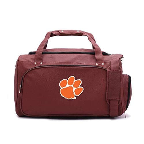 Zumer Sport Clemson Tigers Football Leather Travel Kit Duffel Gym Bag - Made from Genuine Football Materials - Shoulder Strap and Handles - Shoe Compartment - Brown