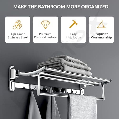 Plantex - Folding Stainless Steel Bathroom Towel Rack, Towel Holder, Hangers, Bathroom Accessories (24 Inch, Chrome)
