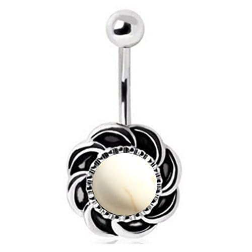 14g 3/8 Stainless Banana Barbell 15mm Antique White Turquoise Navel Belly Rings Body Piercing Jewelry