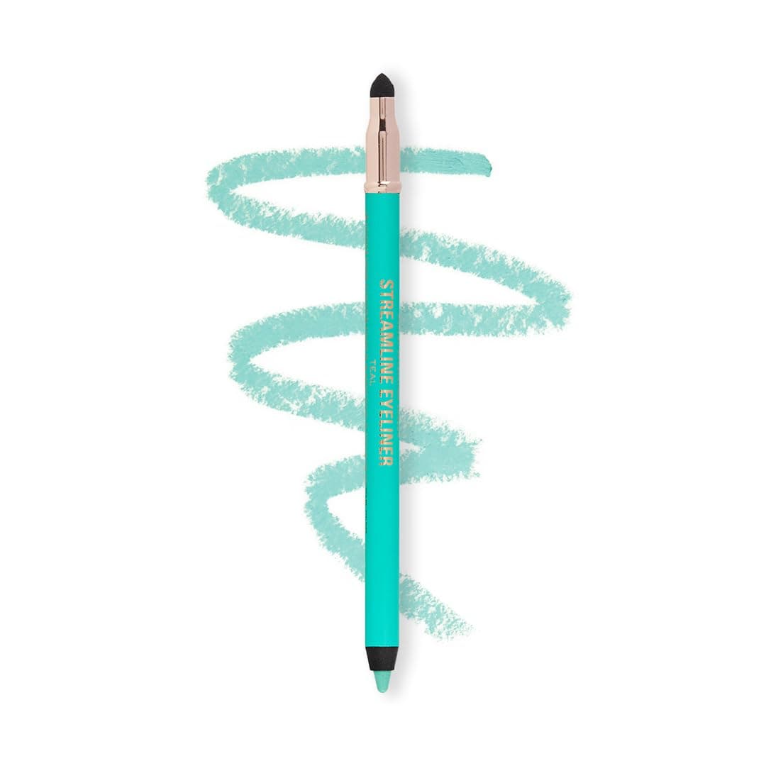 Makeup Revolution- Streamline Waterline- Eyeliner Pencil-Teal |Ultra Creamy and Pigmented texture |Smooth and buttery application |Smudge proof | Built in smudger for smokey looks | 1.3gm