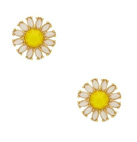 WHITE & YELLOW SUNFLOWER DAISY GARDEN FLOWERS STUD EARRINGS in GIFT BOX