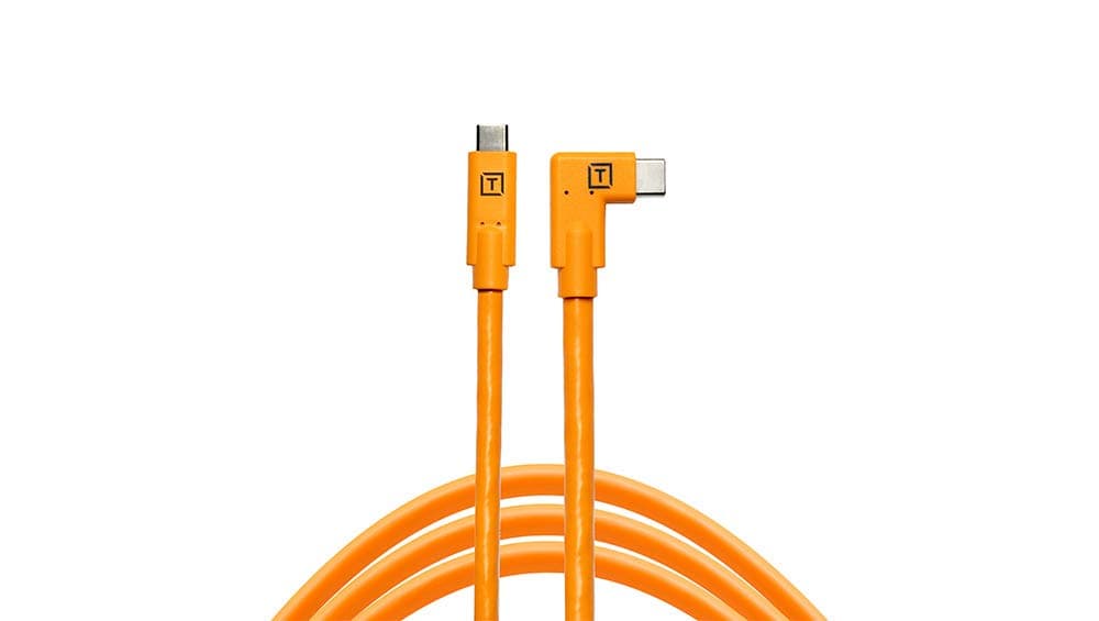 Tether Tools TetherPro USB-C to USB-C Right Angle Cable | for Power Delivery, Fast Transfer and Connection Between Camera and Computer | High Visibility Orange | 15 feet (4.6 m)